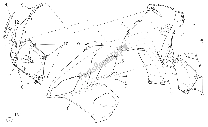 All parts for the Front Body Iii of the Aprilia SR 50 H2O NEW DI Tech 2004