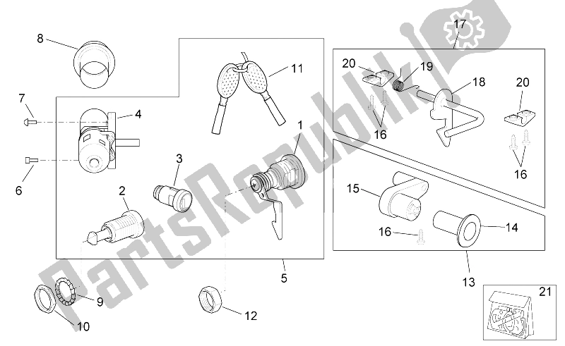 Toutes les pièces pour le Décalcomanie - Kit De Matériel De Verrouillage du Aprilia Scarabeo 100 4T E3 NET 2009