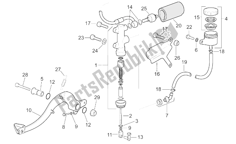 All parts for the Rear Master Cylinder of the Aprilia MX 125 Supermotard 2004