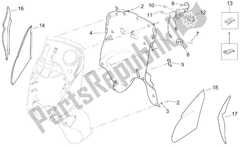 Toutes les pièces pour le Corps Avant - Bouclier Interne du Aprilia Leonardo 125 150 ST 2001