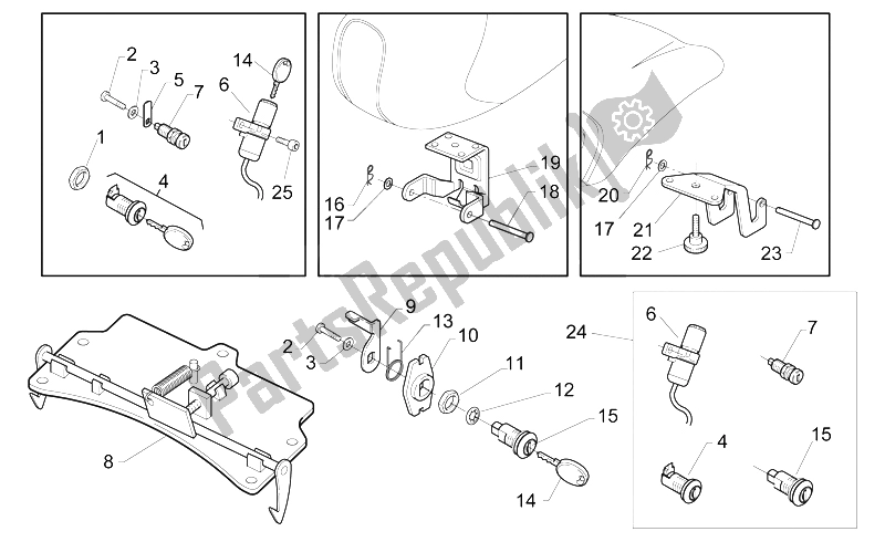All parts for the Lock Hardware Kit of the Aprilia Gulliver 50 AIR 1995