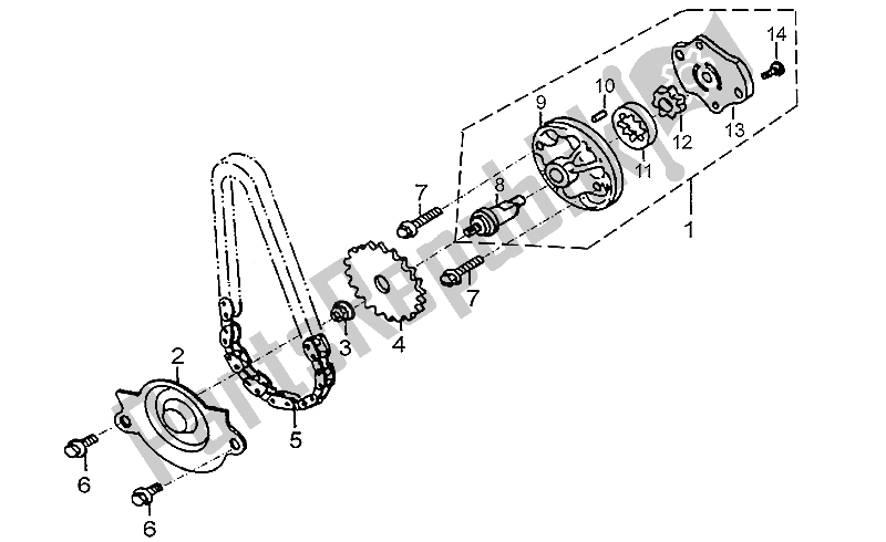 All parts for the Oil Pump of the Aprilia Quasar 180 2004