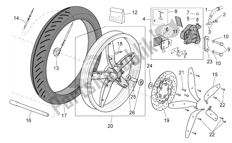 All parts for the Front Wheel - Disc Brake of the Aprilia Scarabeo 50 4T 2V E2 2006