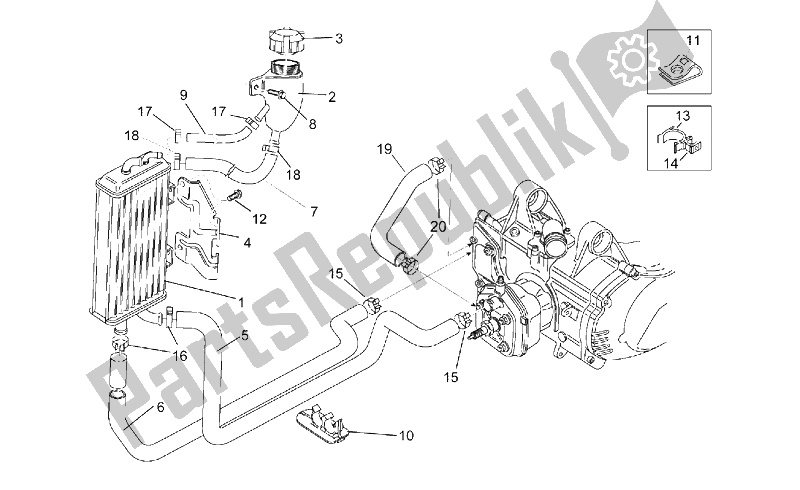 All parts for the Cooling System of the Aprilia Rally 50 H2O 1996