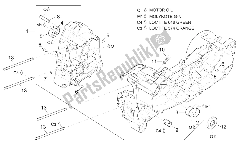 All parts for the Crankcase of the Aprilia Leonardo 125 150 ST 2001