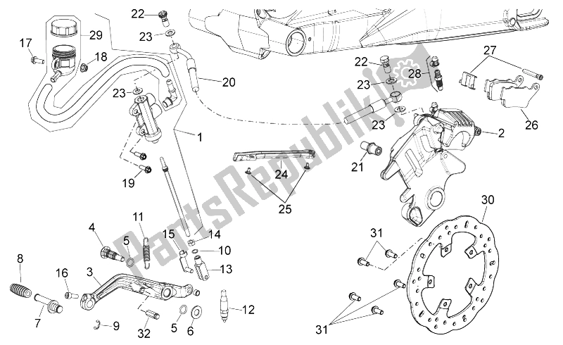 Alle onderdelen voor de Achter Remsysteem van de Aprilia Shiver 750 PA 2015
