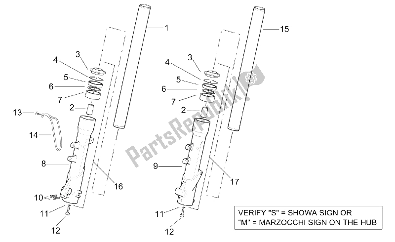 Tutte le parti per il Forcella Anteriore Ii del Aprilia Leonardo 250 ENG Yamaha 1999