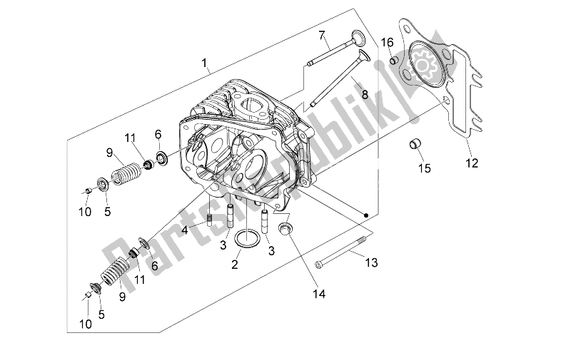 All parts for the Cylinder Head of the Aprilia Mojito 125 E3 2008