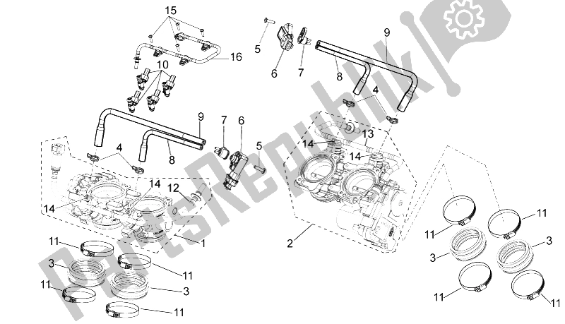 Alle Teile für das Drosselklappengehäuse des Aprilia Tuono V4 1100 Factory 2015