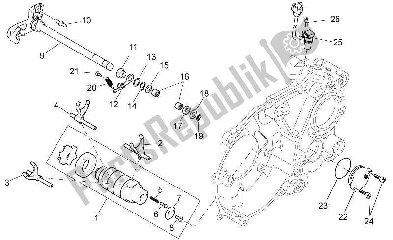 All parts for the Gear Box Selector of the Aprilia Pegaso Strada Trail 650 IE 2005