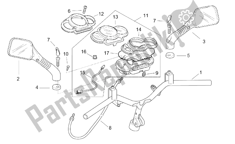 All parts for the Handlebar - Dashboard of the Aprilia SR 50 H2O Ditech Carb 2000