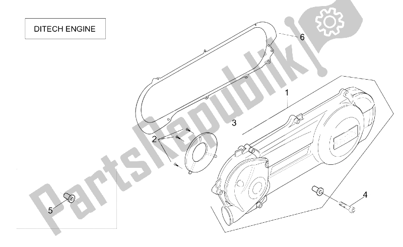 Alle onderdelen voor de Transmissie Cover (ditech) van de Aprilia SR 50 H2O Ditech Carb 2000