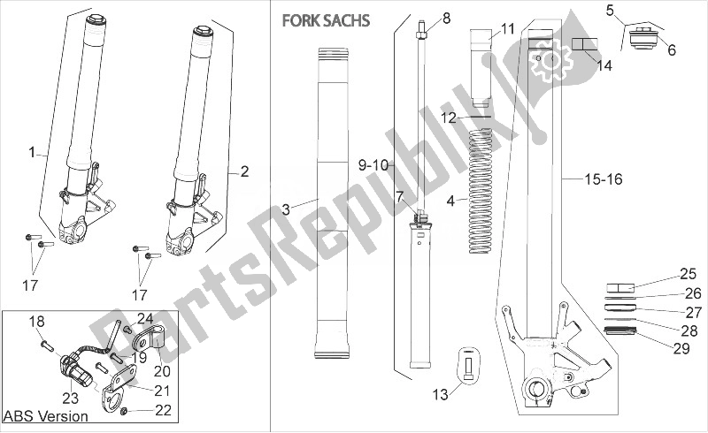 Todas as partes de Garfo Dianteiro Iii do Aprilia Shiver 750 EU 2014