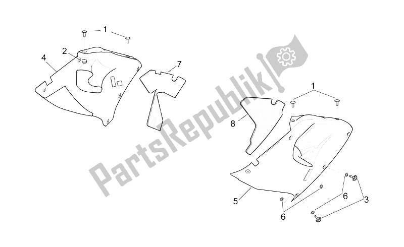 All parts for the Central Body - Upper Fairings of the Aprilia RSV Mille SP 1000 1999