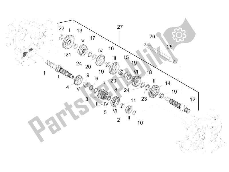 All parts for the Gear Box - Gear Assembly of the Aprilia Caponord 1200 Carabinieri 2015