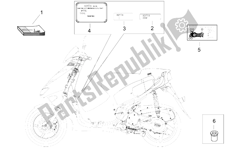 Todas as partes de Conjunto De Pratos E Manuais do Aprilia SR 125 150 1999