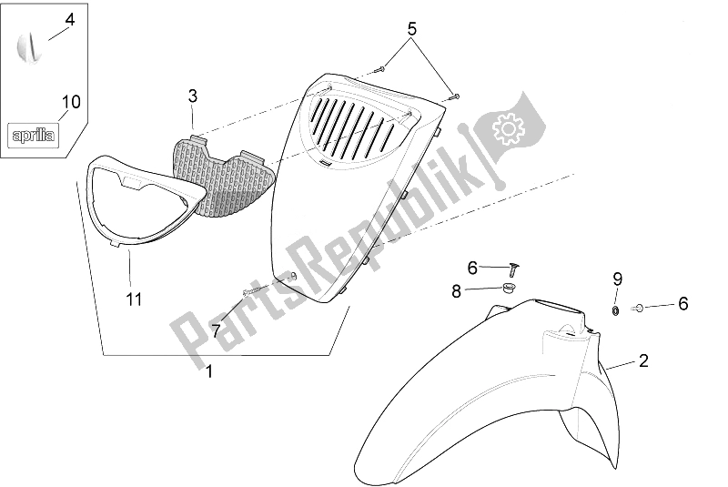 Tutte le parti per il Corpo Anteriore Ii del Aprilia Scarabeo 100 4T E3 NET 2010