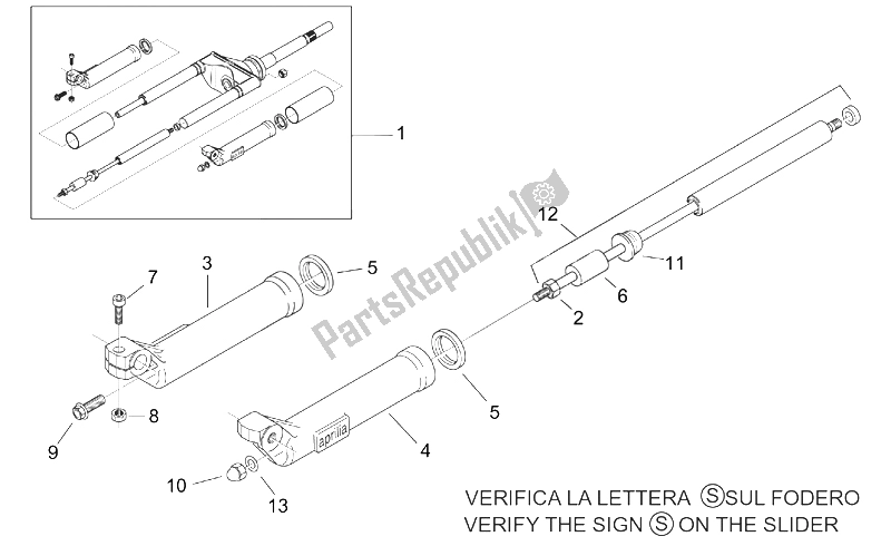 All parts for the Front Fork Ii of the Aprilia Scarabeo 50 2T ENG Minarelli 1999