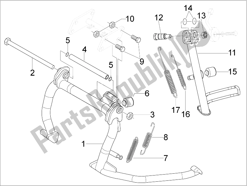 All parts for the Stand/s of the Aprilia SR 300 MAX 2011