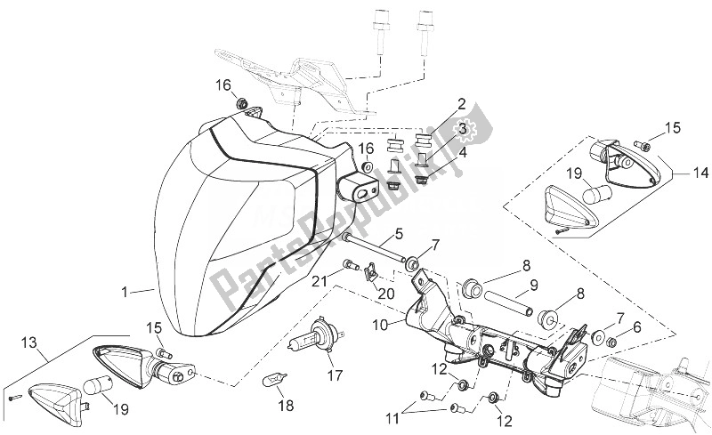 Alle Teile für das Frontscheinwerfer des Aprilia Shiver 750 EU 2014