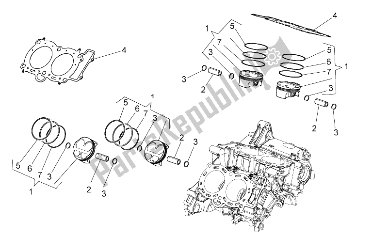 Tutte le parti per il Cilindro - Pistone del Aprilia Tuono V4 1100 RR USA CND 2016