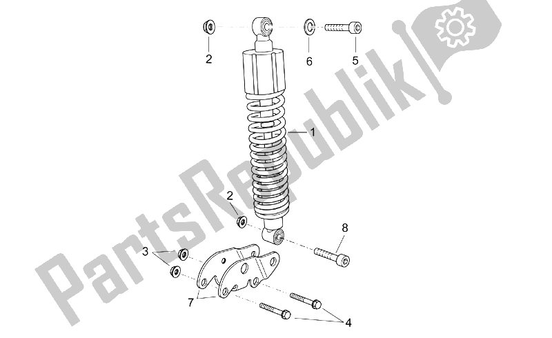 All parts for the Rear Shock Absorber of the Aprilia Atlantic 125 200 250 2003