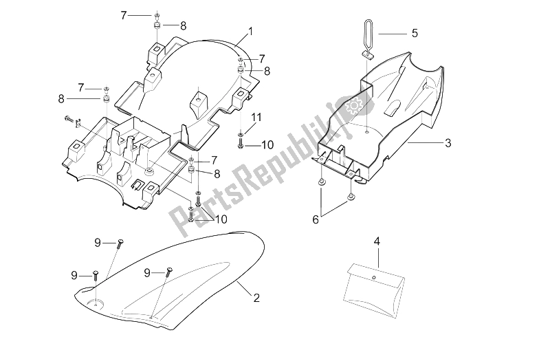All parts for the Rear Body I of the Aprilia RS 250 1998