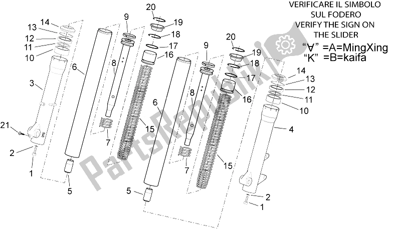 Todas as partes de Garfo Dianteiro - Cubos, Mangas do Aprilia Sport City Cube 125 200 Carb E3 2008