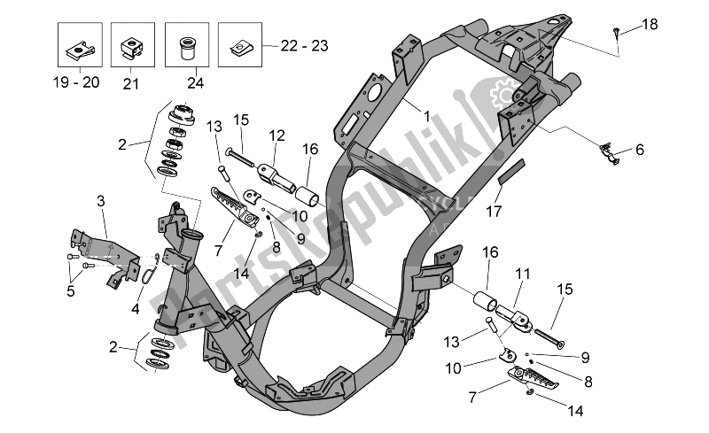 All parts for the Frame of the Aprilia Mojito 125 E3 2008