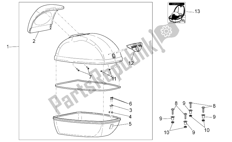 Toutes les pièces pour le Top Case du Aprilia Scarabeo 50 4T 4V NET 2010