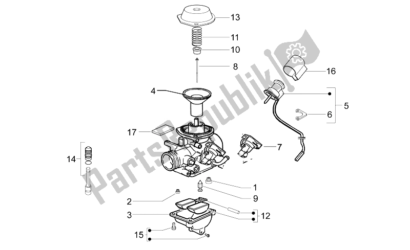 Todas as partes de Carburador - Componentes do Aprilia Mojito 125 E3 2008