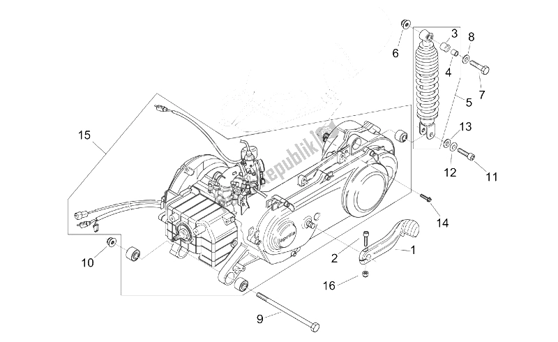 Toutes les pièces pour le Moteur - Amortisseur Arrière du Aprilia Mojito Custom 50 2T ENG Aprilia 1999