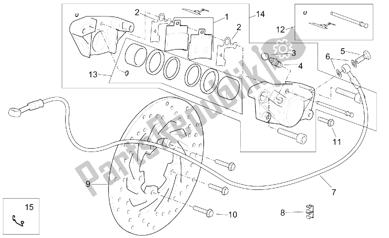 Todas as partes de Pinça Traseira do Aprilia Scarabeo 125 150 200 ENG Rotax 1999