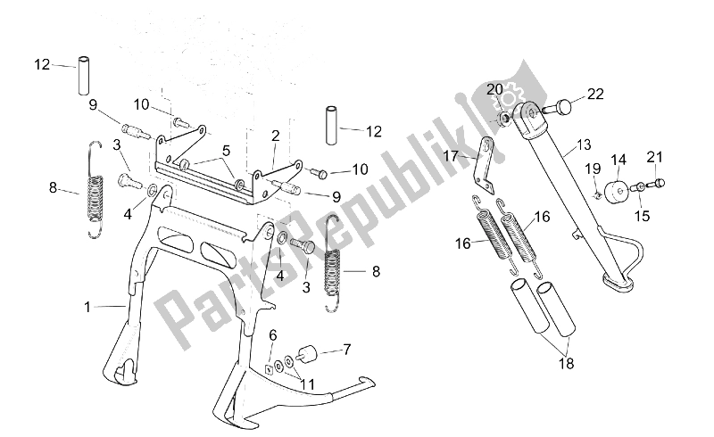 Todas as partes de Suporte Central do Aprilia Scarabeo 125 150 200 ENG Rotax 1999