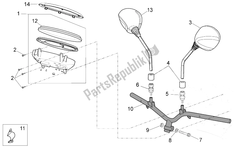 All parts for the Handlebar - Dashboard of the Aprilia Scarabeo 50 4T 4V 2014