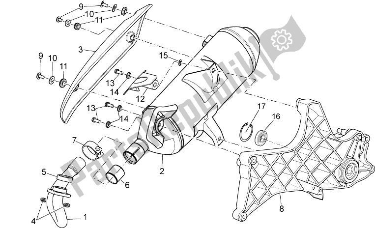 All parts for the Exhaust Unit of the Aprilia Sport City Cube 125 200 Carb E3 2008