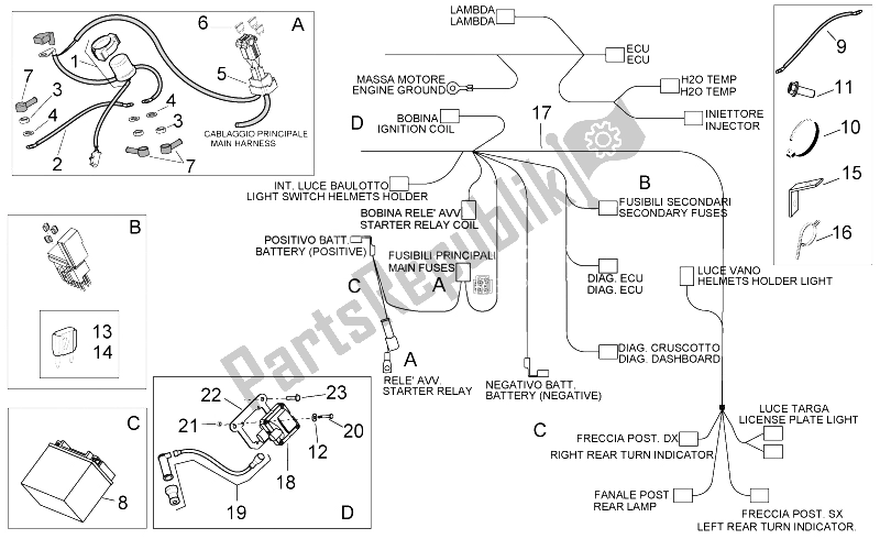 Todas las partes para Sistema Eléctrico Ii de Aprilia Scarabeo 250 Light E3 2006