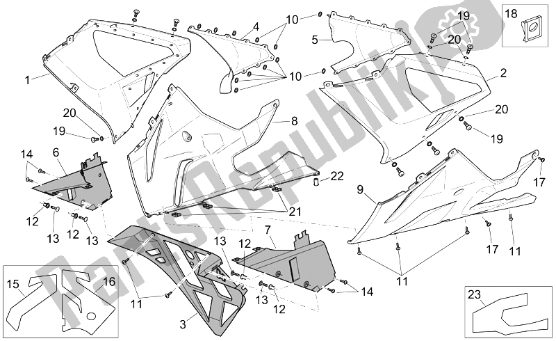 All parts for the Front Body - Fairings Ii of the Aprilia RSV Mille Factory 1000 2004 - 2008