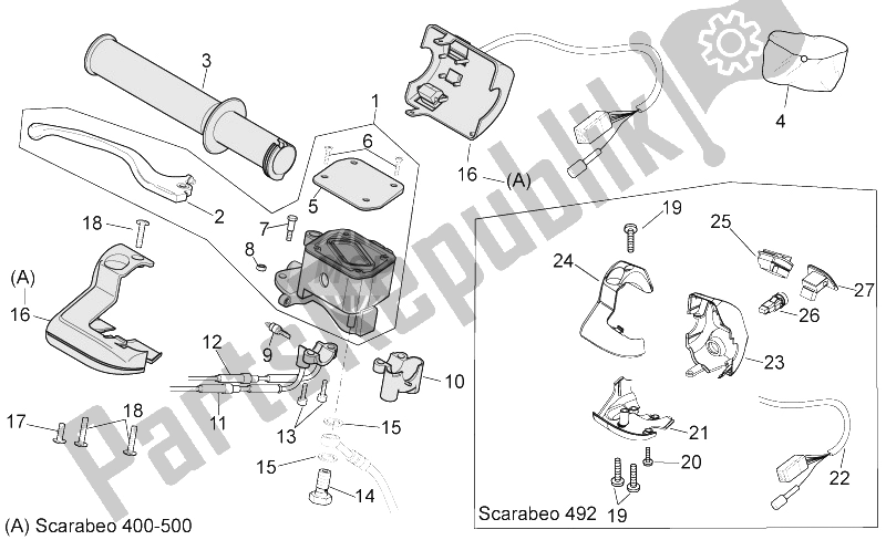 All parts for the Rh Controls of the Aprilia Scarabeo 400 492 500 Light 2006