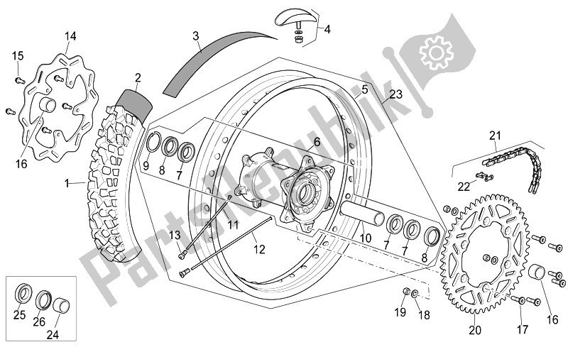 All parts for the Rear Wheel I of the Aprilia RXV SXV 450 550 VDB Merriman 2008