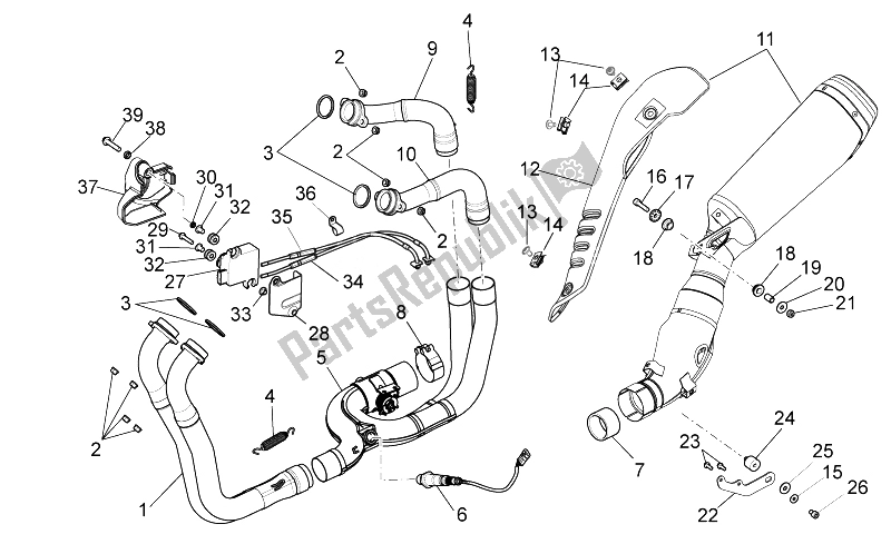 All parts for the Exhaust Pipe I of the Aprilia Tuono 1000 V4 R STD Aprc 2011