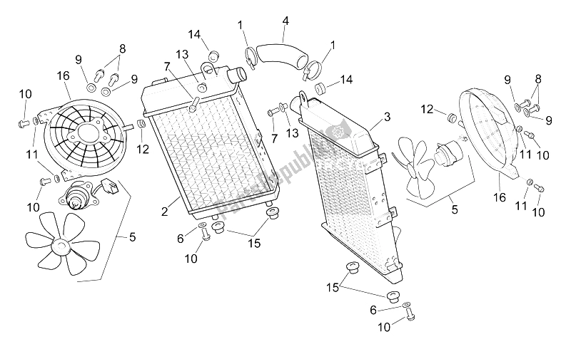 All parts for the Water Coolers of the Aprilia RSV Mille 1000 1998