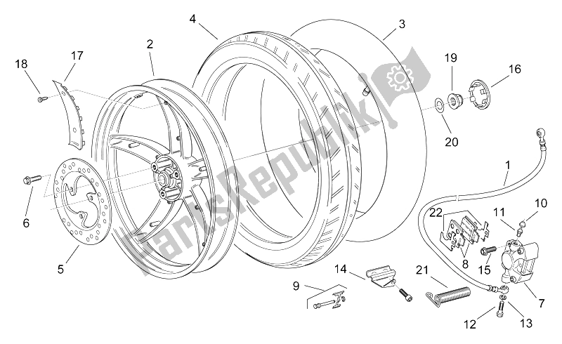 All parts for the Rear Wheel - Disc Brake of the Aprilia Scarabeo 50 2T ENG Minarelli 1998