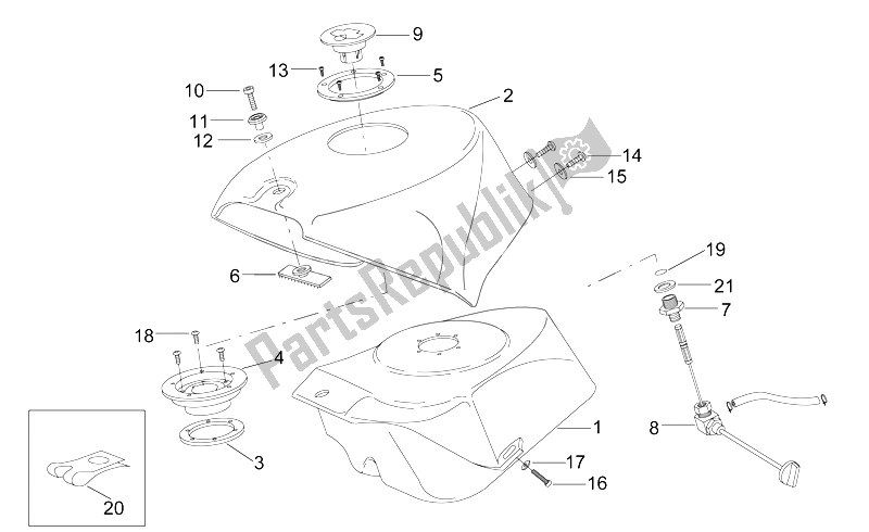 All parts for the Fuel Tank of the Aprilia RS 50 1996