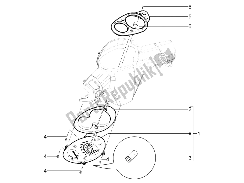 All parts for the Meter Combination-dashbord of the Aprilia SR Motard 125 4T E3 2012