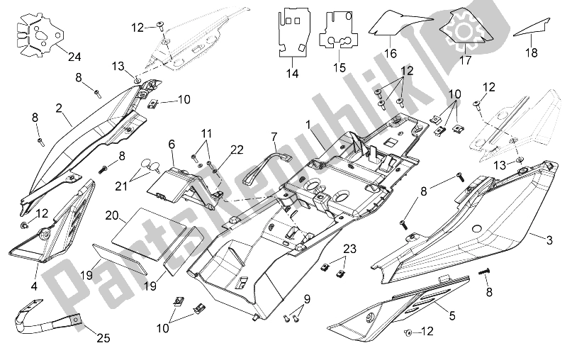 All parts for the Rear Body I of the Aprilia Shiver 750 GT 2009