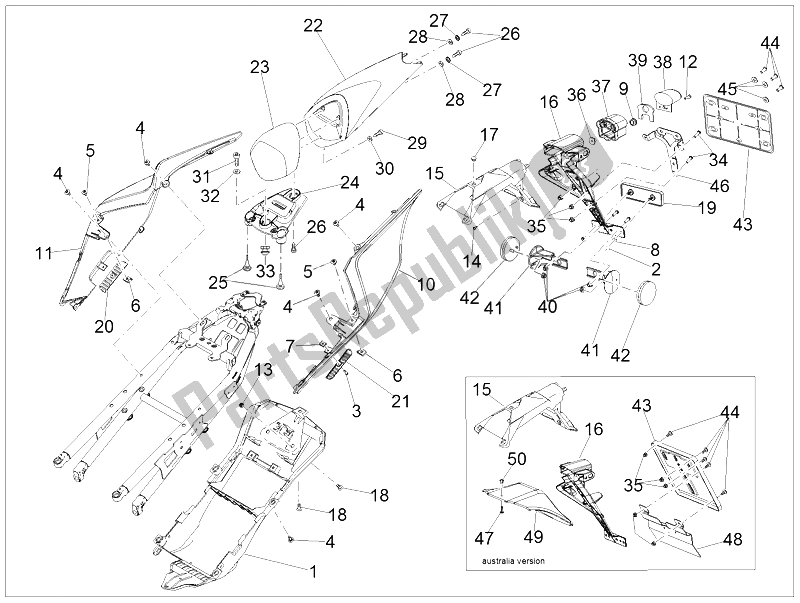 All parts for the Rear Body of the Aprilia RSV4 RR Europe 1000 2016