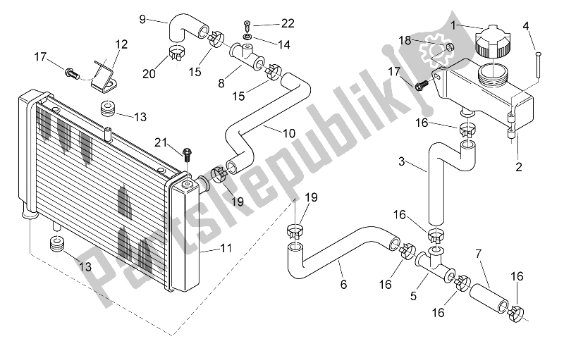 Todas as partes de Refrigerador De água do Aprilia RS 125 2006