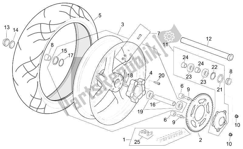 All parts for the Rear Wheel R Version of the Aprilia RSV Mille Factory 1000 2004 - 2008