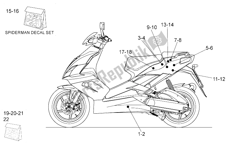 Todas las partes para Poste De Decalco. De Aprilia SR 50 H2O NEW IE Carb 2004